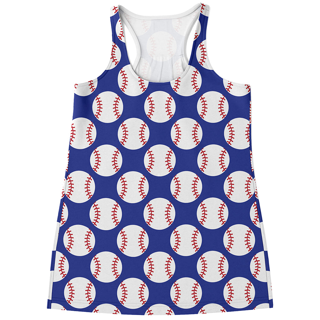 Blue Baseball Pattern Print Women's Racerback Tank Top