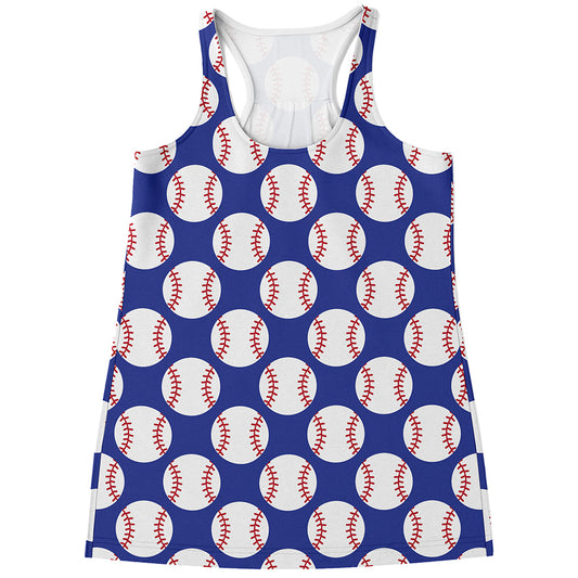 Blue Baseball Pattern Print Women's Racerback Tank Top