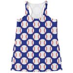 Blue Baseball Pattern Print Women's Racerback Tank Top