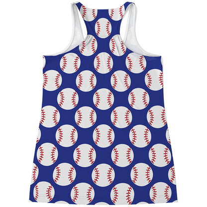 Blue Baseball Pattern Print Women's Racerback Tank Top
