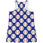 Blue Baseball Pattern Print Women's Racerback Tank Top