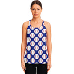 Blue Baseball Pattern Print Women's Racerback Tank Top