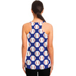 Blue Baseball Pattern Print Women's Racerback Tank Top