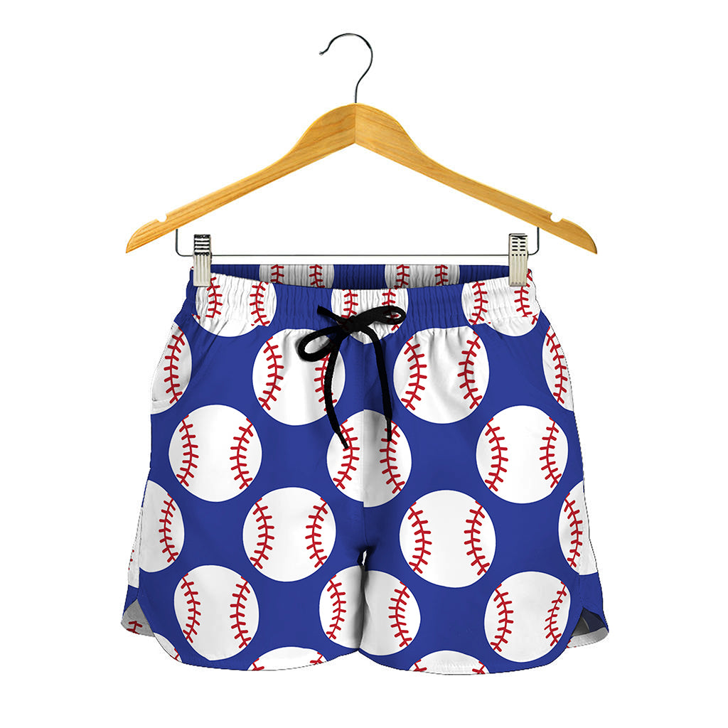 Blue Baseball Pattern Print Women's Shorts