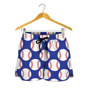 Blue Baseball Pattern Print Women's Shorts