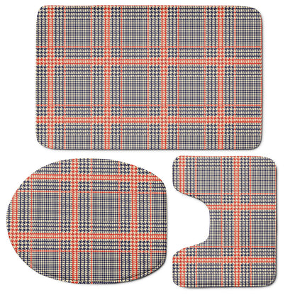 Blue Beige And Orange Glen Plaid Print 3 Piece Bath Mat Set