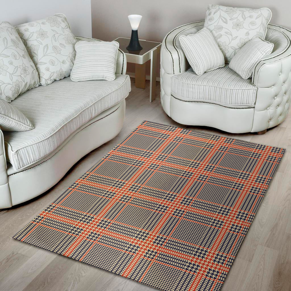 Blue Beige And Orange Glen Plaid Print Area Rug