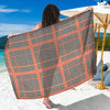 Blue Beige And Orange Glen Plaid Print Beach Sarong Wrap