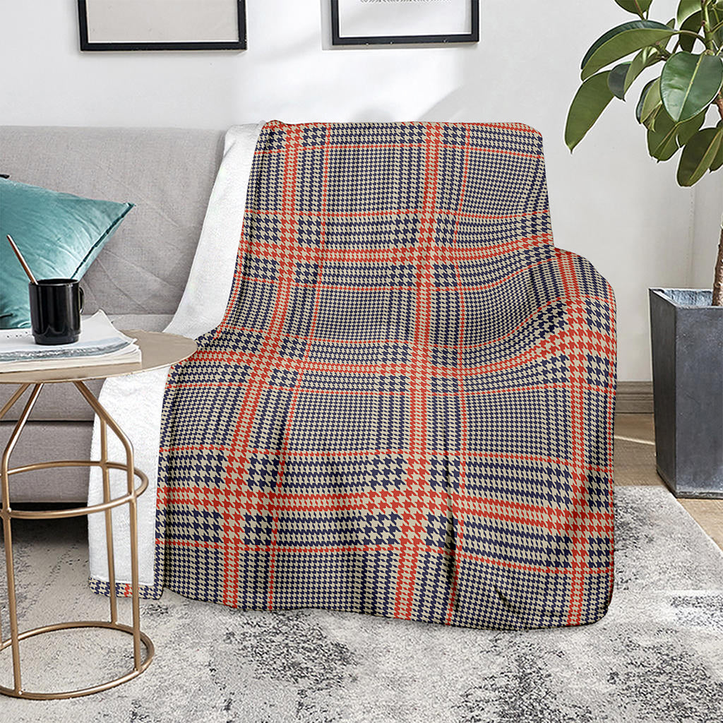 Blue Beige And Orange Glen Plaid Print Blanket