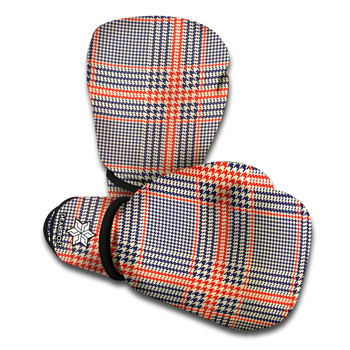 Blue Beige And Orange Glen Plaid Print Boxing Gloves