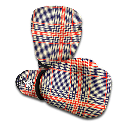 Blue Beige And Orange Glen Plaid Print Boxing Gloves