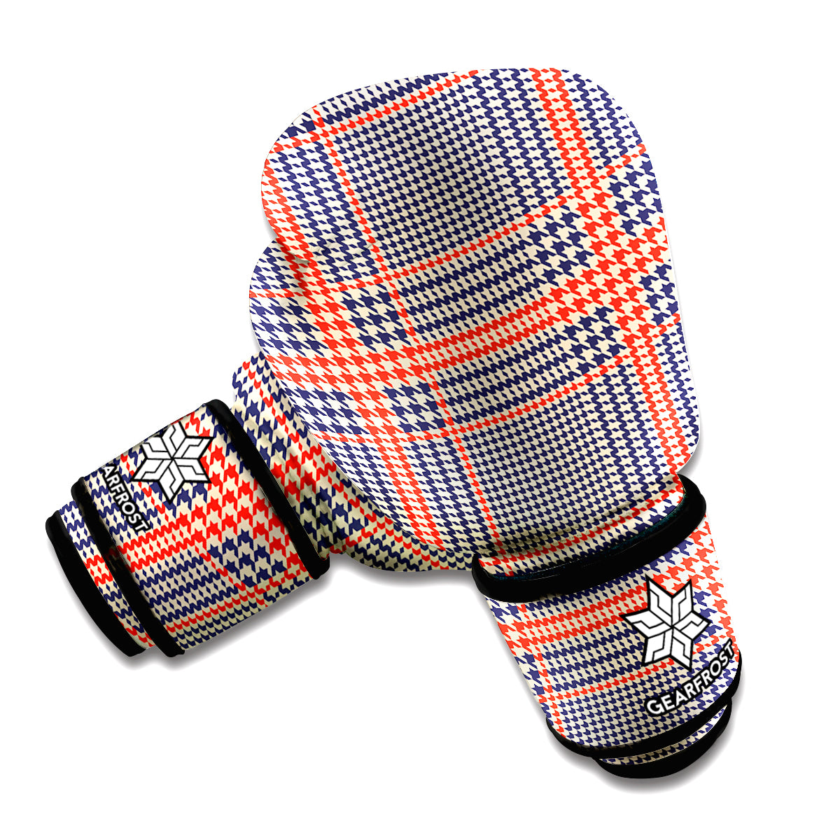 Blue Beige And Orange Glen Plaid Print Boxing Gloves