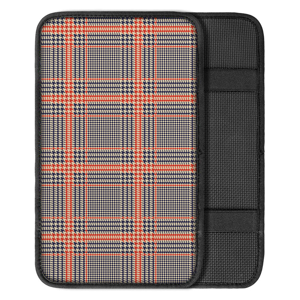 Blue Beige And Orange Glen Plaid Print Car Center Console Cover