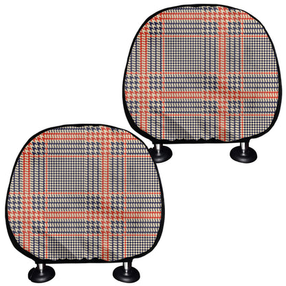 Blue Beige And Orange Glen Plaid Print Car Headrest Covers