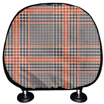 Blue Beige And Orange Glen Plaid Print Car Headrest Covers