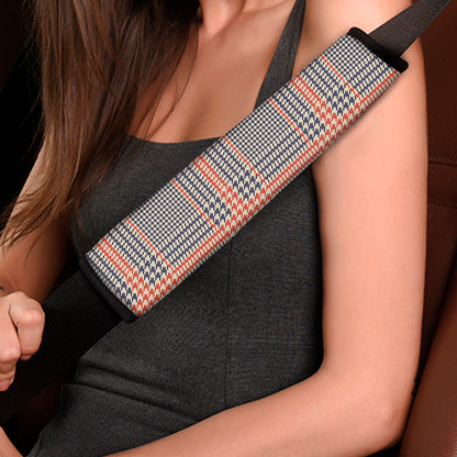 Blue Beige And Orange Glen Plaid Print Car Seat Belt Covers