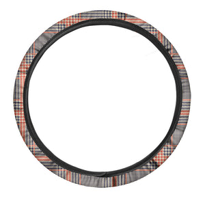 Blue Beige And Orange Glen Plaid Print Car Steering Wheel Cover