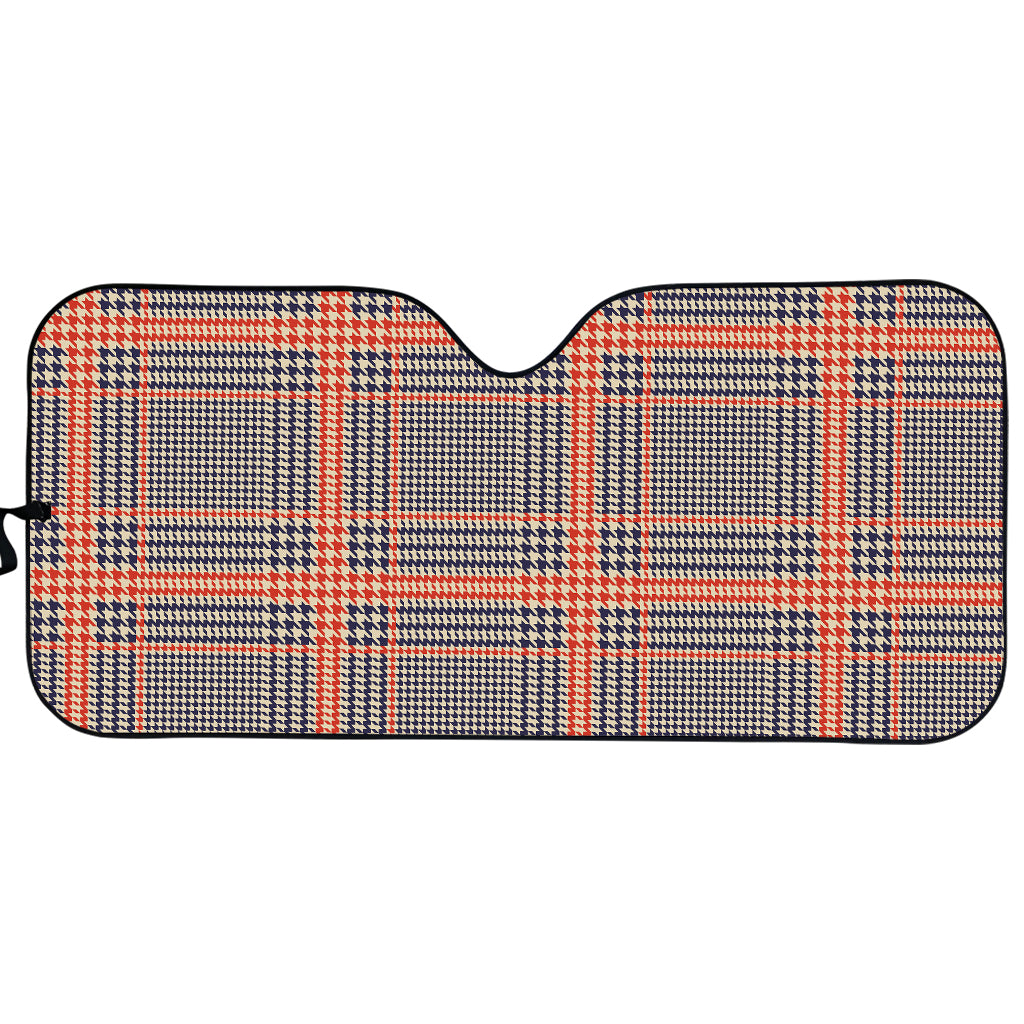 Blue Beige And Orange Glen Plaid Print Car Sun Shade