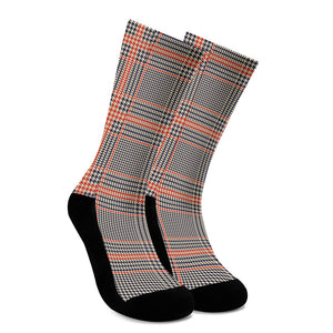 Blue Beige And Orange Glen Plaid Print Crew Socks