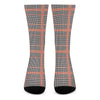 Blue Beige And Orange Glen Plaid Print Crew Socks