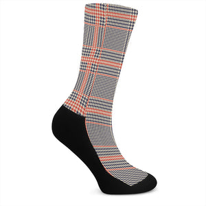 Blue Beige And Orange Glen Plaid Print Crew Socks