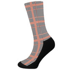 Blue Beige And Orange Glen Plaid Print Crew Socks