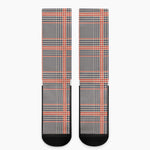 Blue Beige And Orange Glen Plaid Print Crew Socks