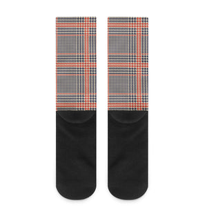 Blue Beige And Orange Glen Plaid Print Crew Socks