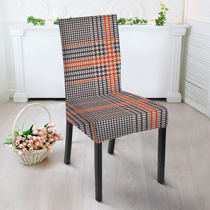 Blue Beige And Orange Glen Plaid Print Dining Chair Slipcover