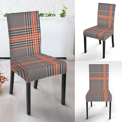 Blue Beige And Orange Glen Plaid Print Dining Chair Slipcover