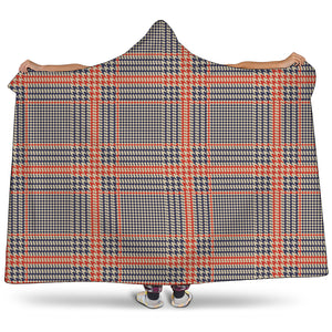 Blue Beige And Orange Glen Plaid Print Hooded Blanket