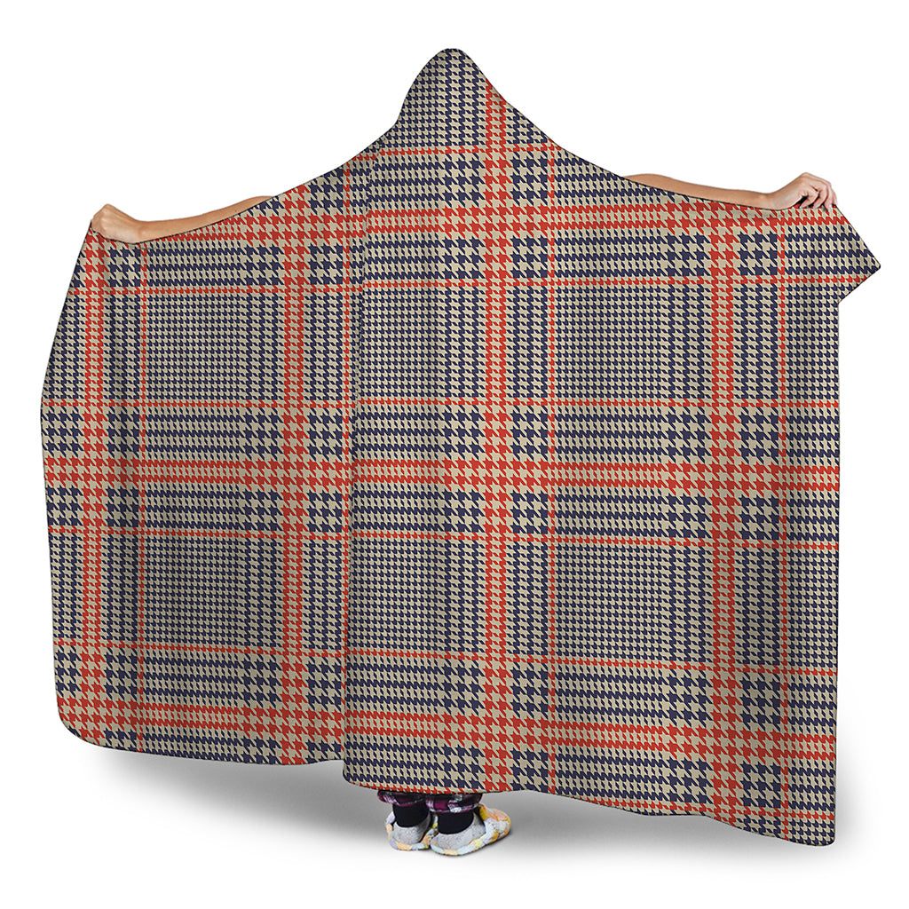 Blue Beige And Orange Glen Plaid Print Hooded Blanket