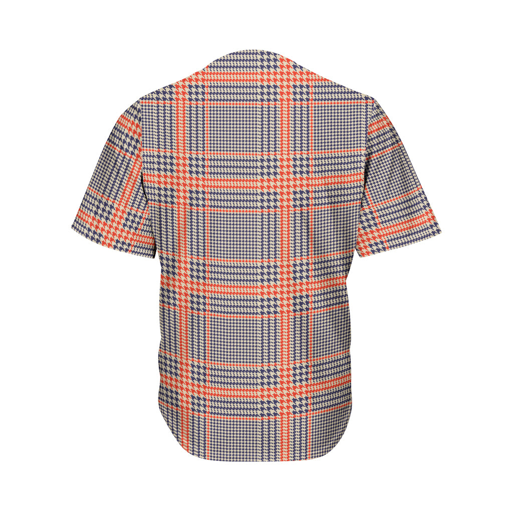 Blue Beige And Orange Glen Plaid Print Men's Baseball Jersey