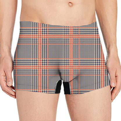 Blue Beige And Orange Glen Plaid Print Men's Boxer Briefs