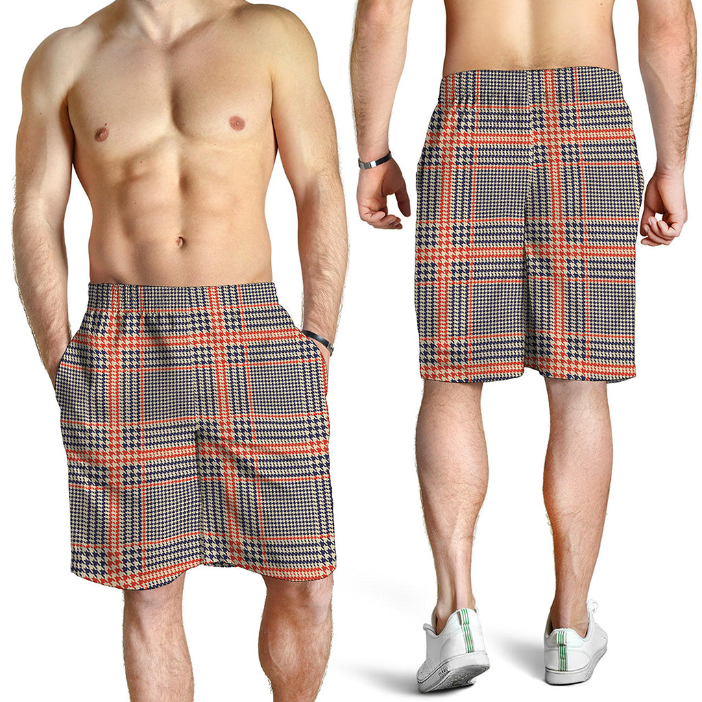 Blue Beige And Orange Glen Plaid Print Men's Shorts
