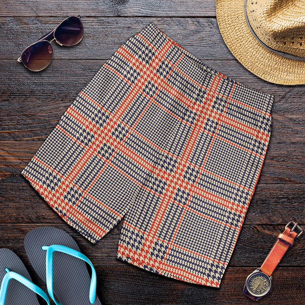 Blue Beige And Orange Glen Plaid Print Men's Shorts