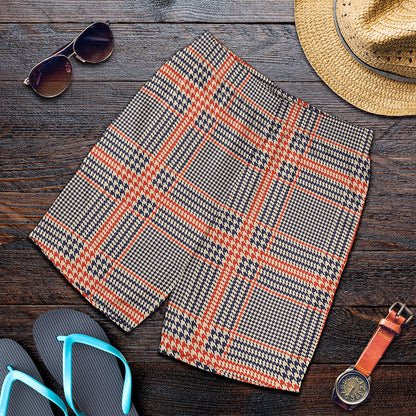 Blue Beige And Orange Glen Plaid Print Men's Shorts
