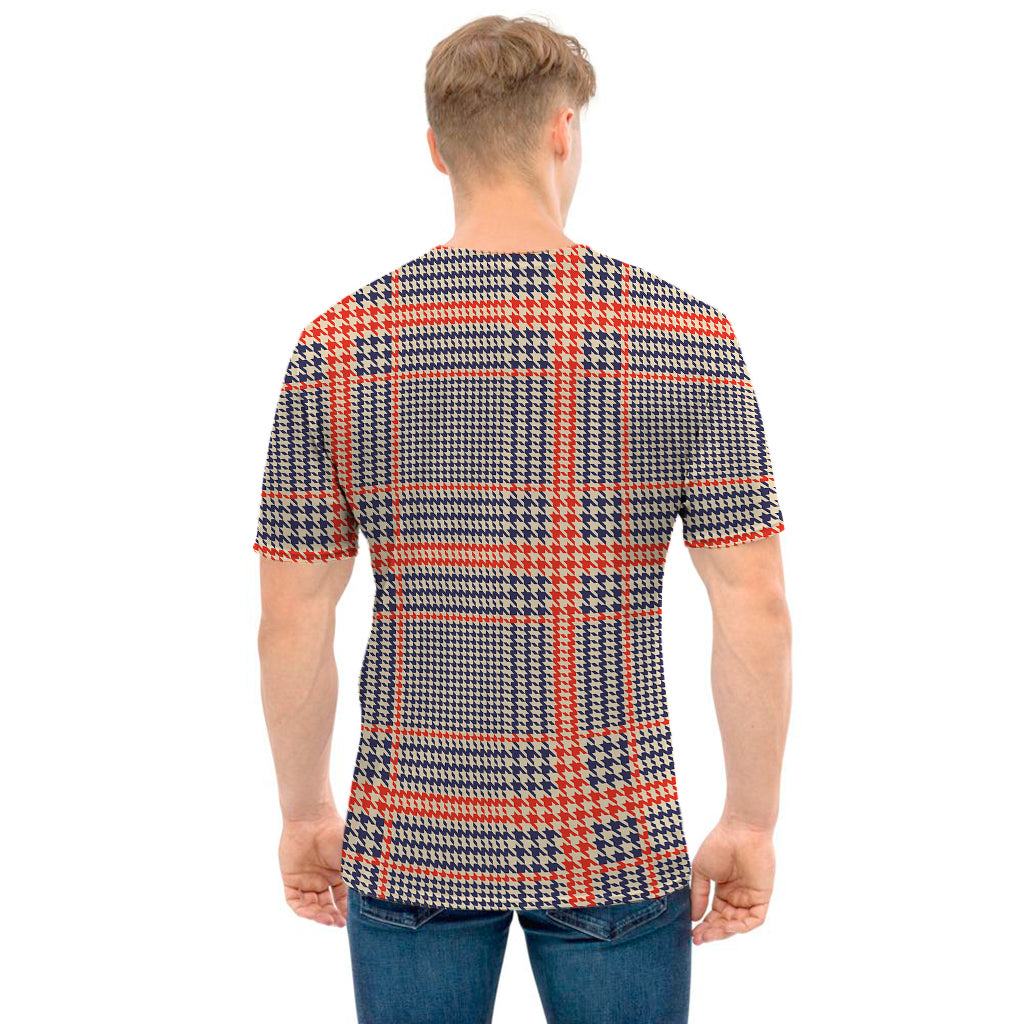 Blue Beige And Orange Glen Plaid Print Men's T-Shirt