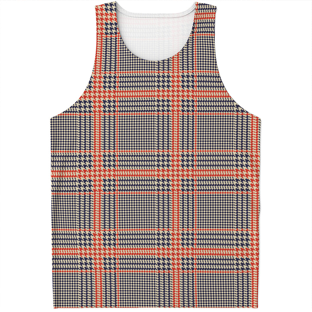 Blue Beige And Orange Glen Plaid Print Men's Tank Top