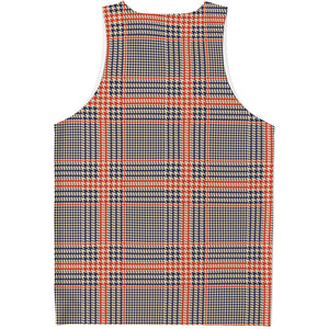 Blue Beige And Orange Glen Plaid Print Men's Tank Top