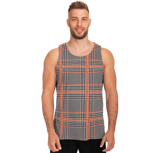 Blue Beige And Orange Glen Plaid Print Men's Tank Top