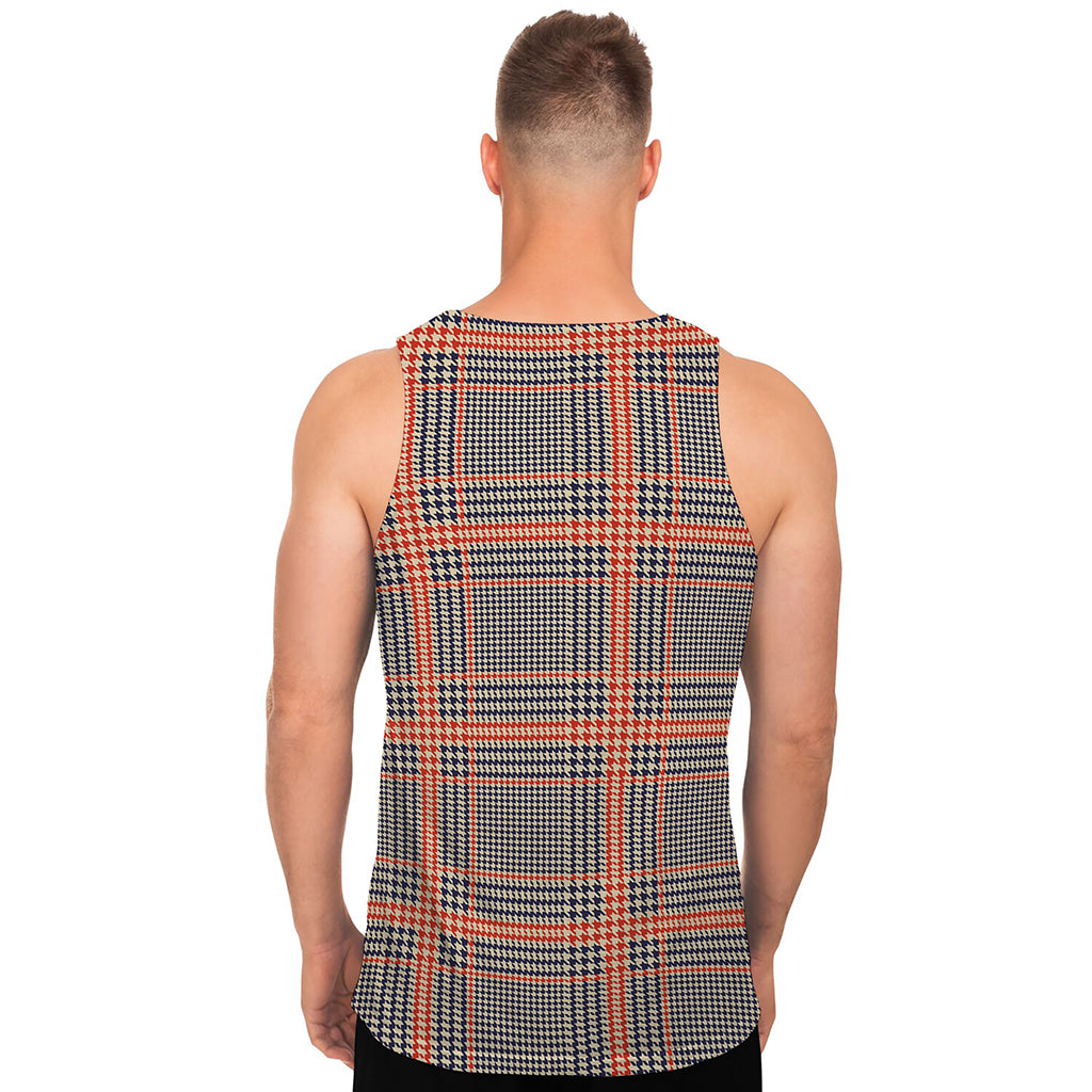 Blue Beige And Orange Glen Plaid Print Men's Tank Top