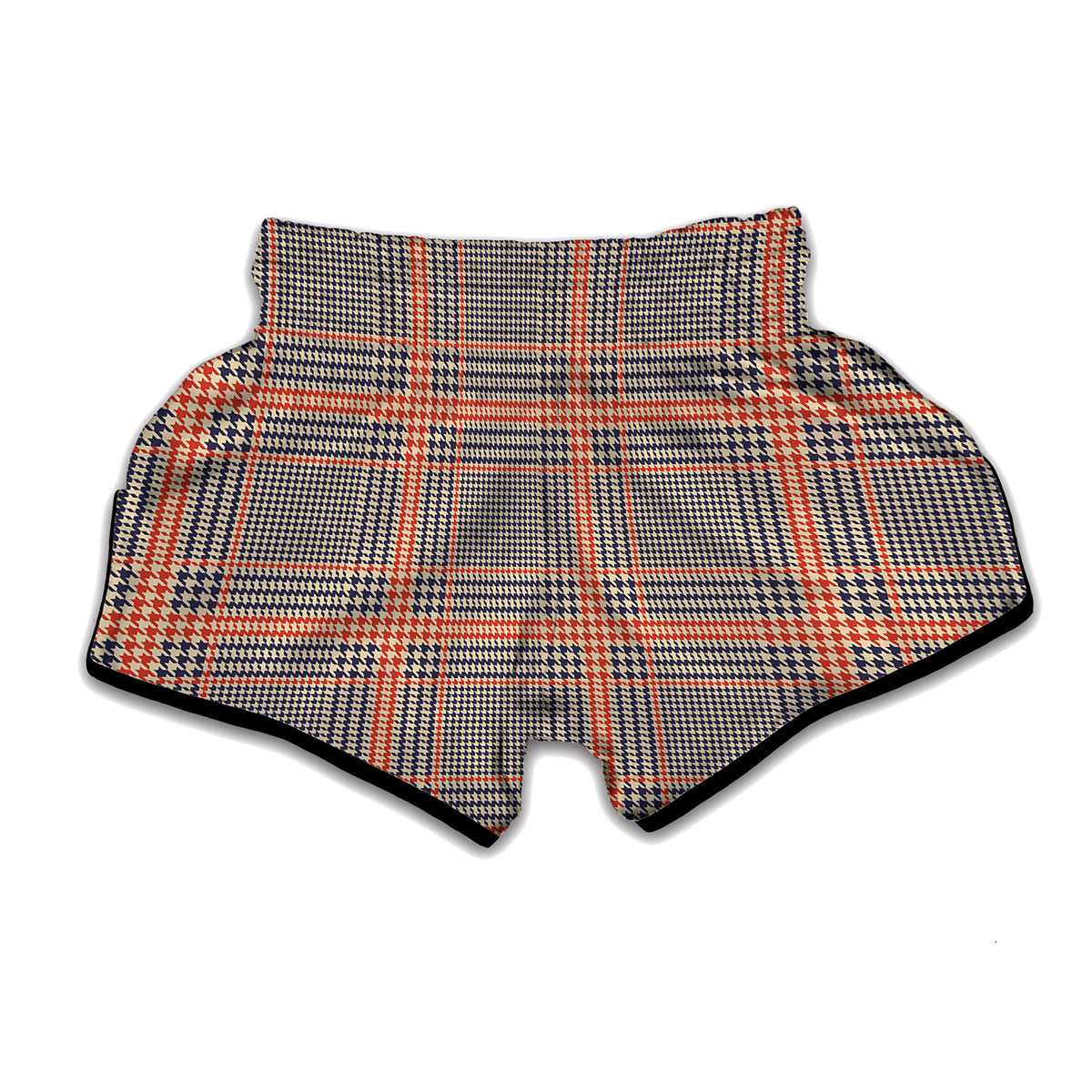 Blue Beige And Orange Glen Plaid Print Muay Thai Boxing Shorts