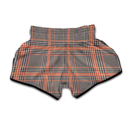 Blue Beige And Orange Glen Plaid Print Muay Thai Boxing Shorts