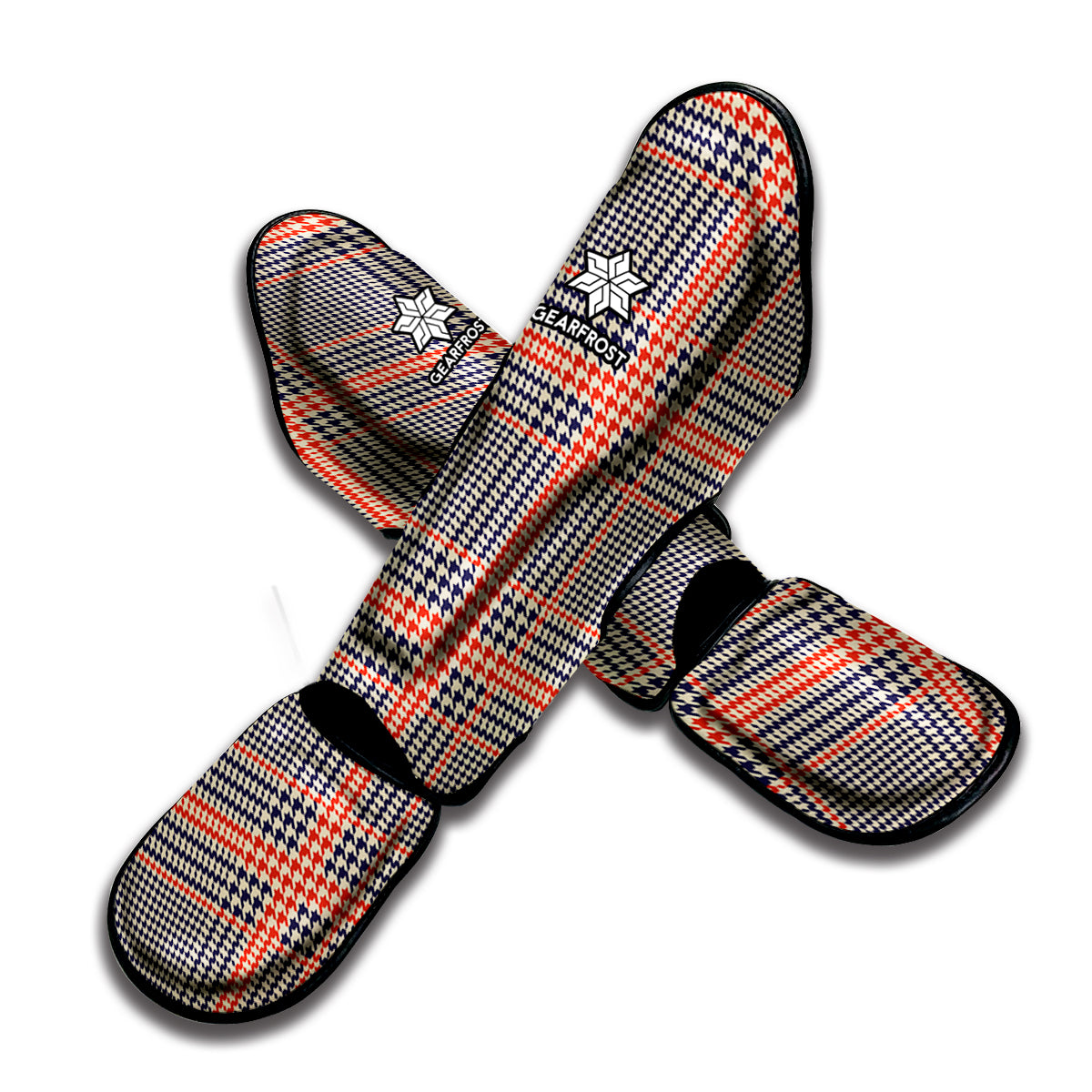 Blue Beige And Orange Glen Plaid Print Muay Thai Shin Guard