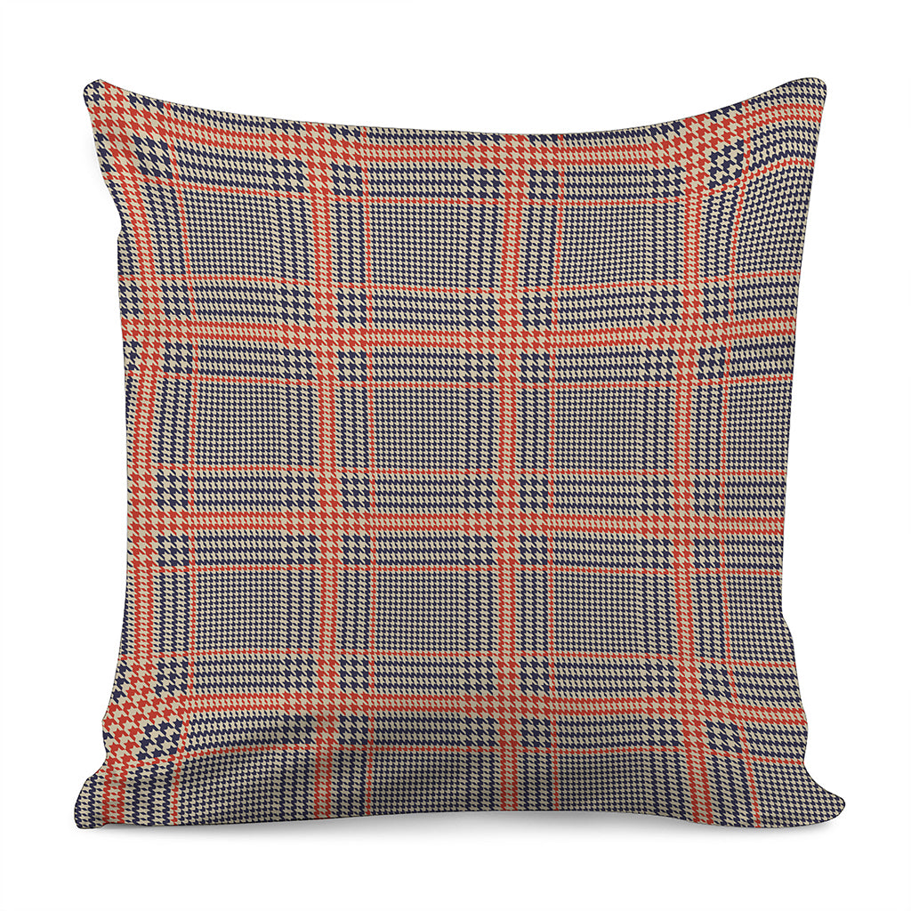 Blue Beige And Orange Glen Plaid Print Pillow Cover