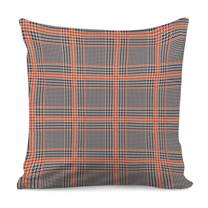 Blue Beige And Orange Glen Plaid Print Pillow Cover