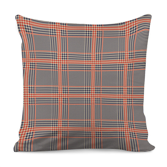Blue Beige And Orange Glen Plaid Print Pillow Cover