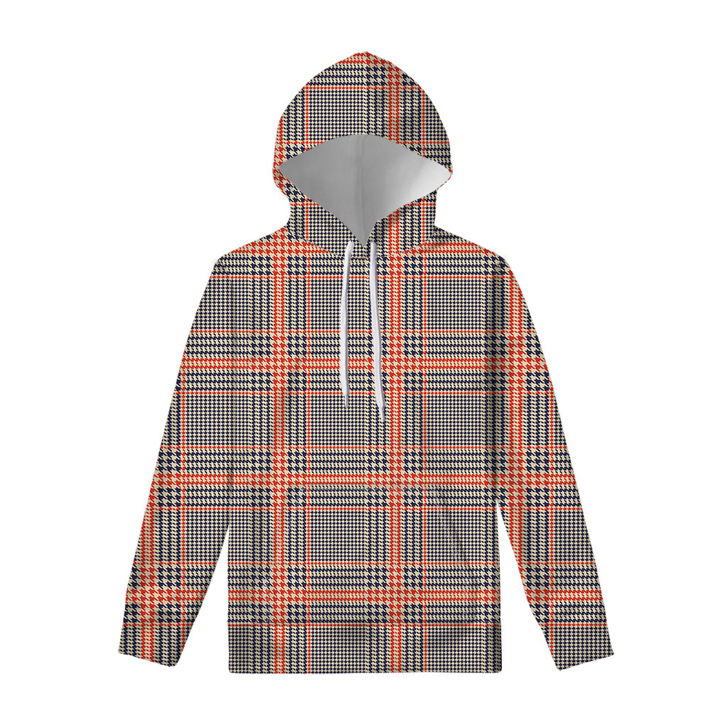 Blue Beige And Orange Glen Plaid Print Pullover Hoodie