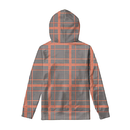 Blue Beige And Orange Glen Plaid Print Pullover Hoodie